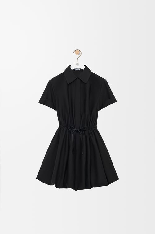LOEWE Vestido de manga corta en algodón y seda Negro