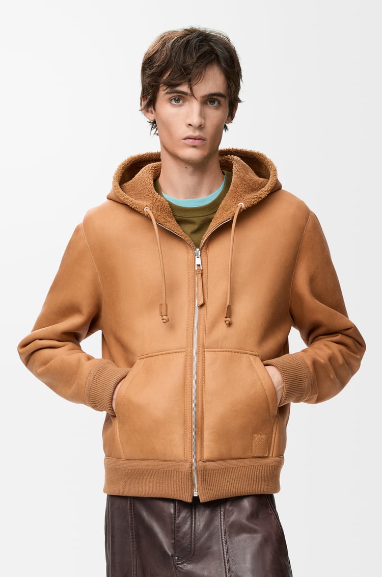 LOEWE Hooded jacket in shearling Tan