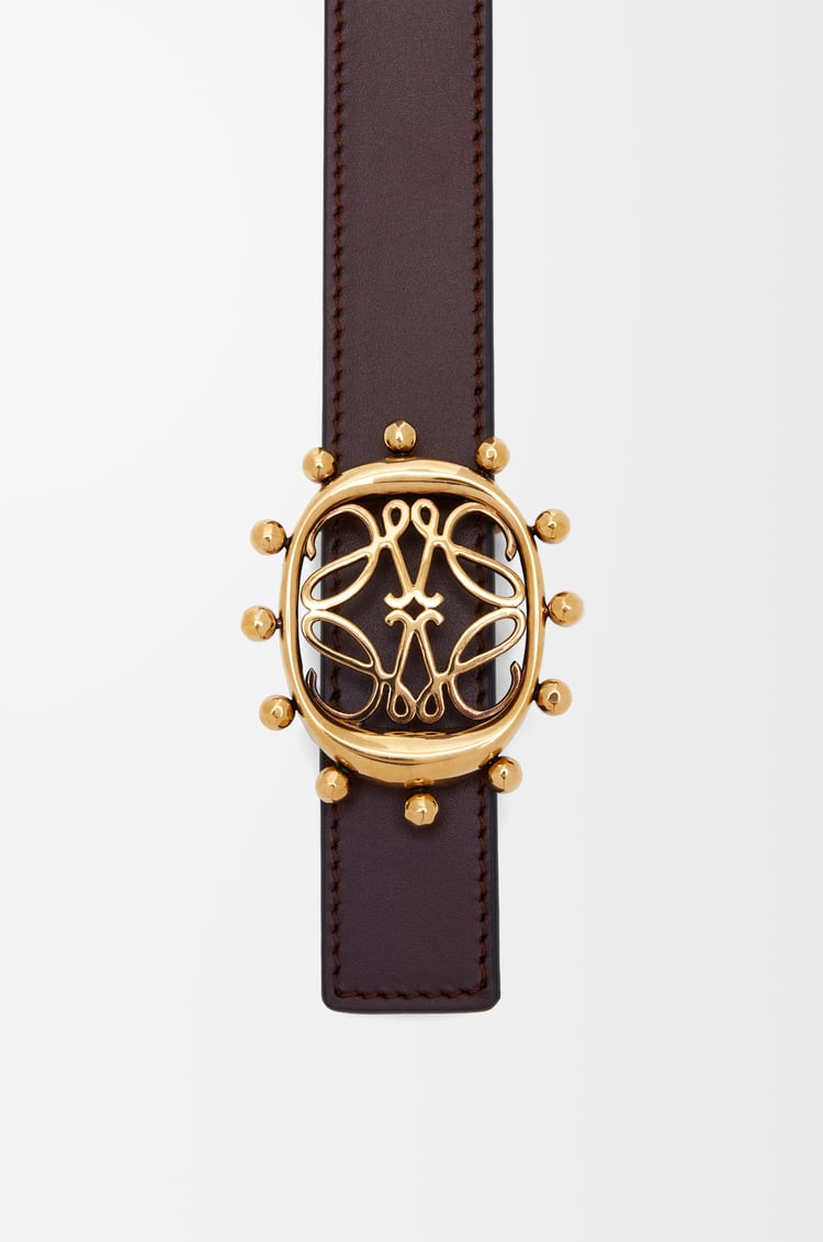 LOEWE Reversible Anagram Ellipse belt in smooth calfskin Burgundy/Black/Gold