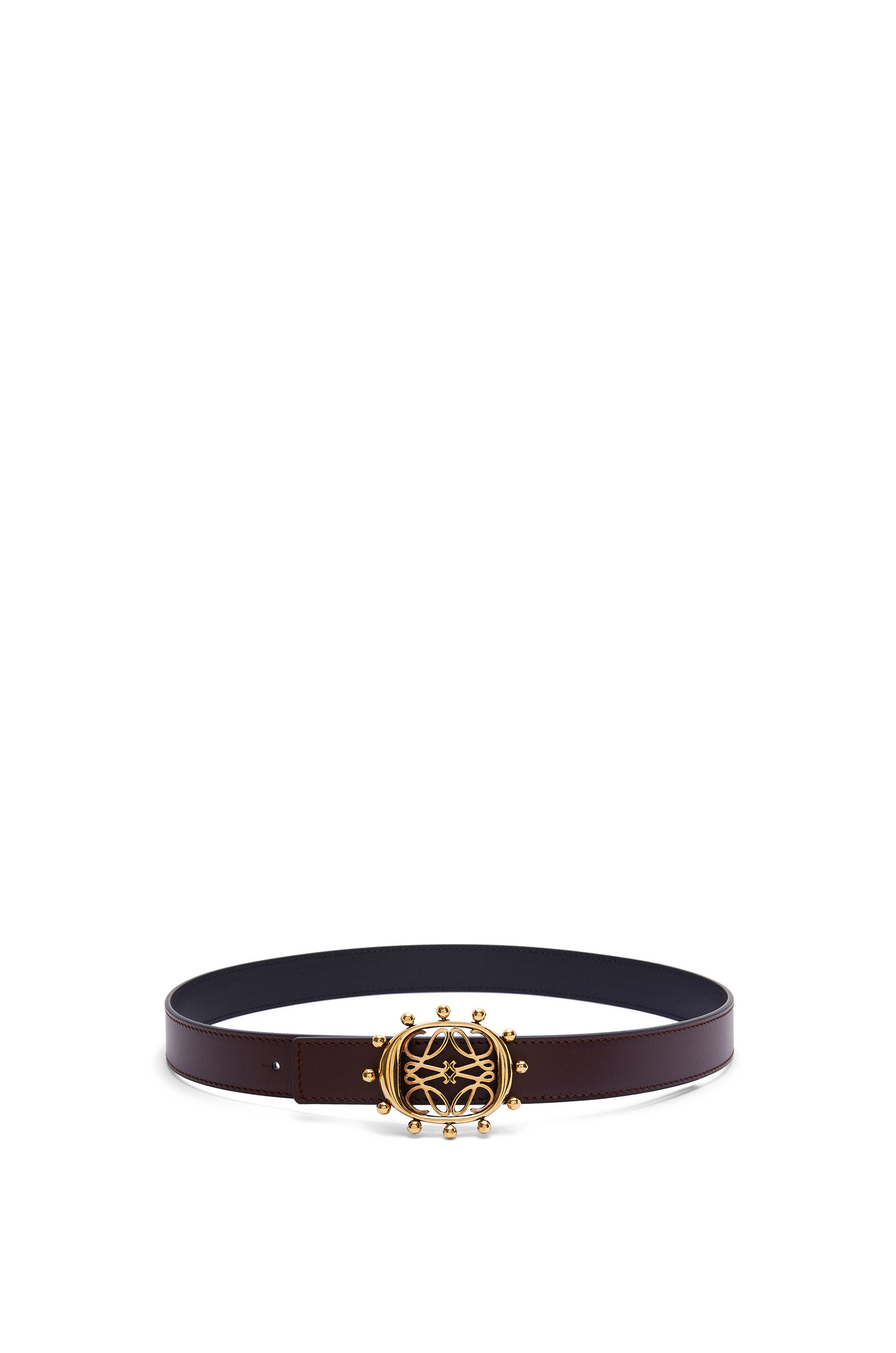 Reversible Anagram Ellipse belt in smooth calfskin Burgundy Black Gold LOEWE