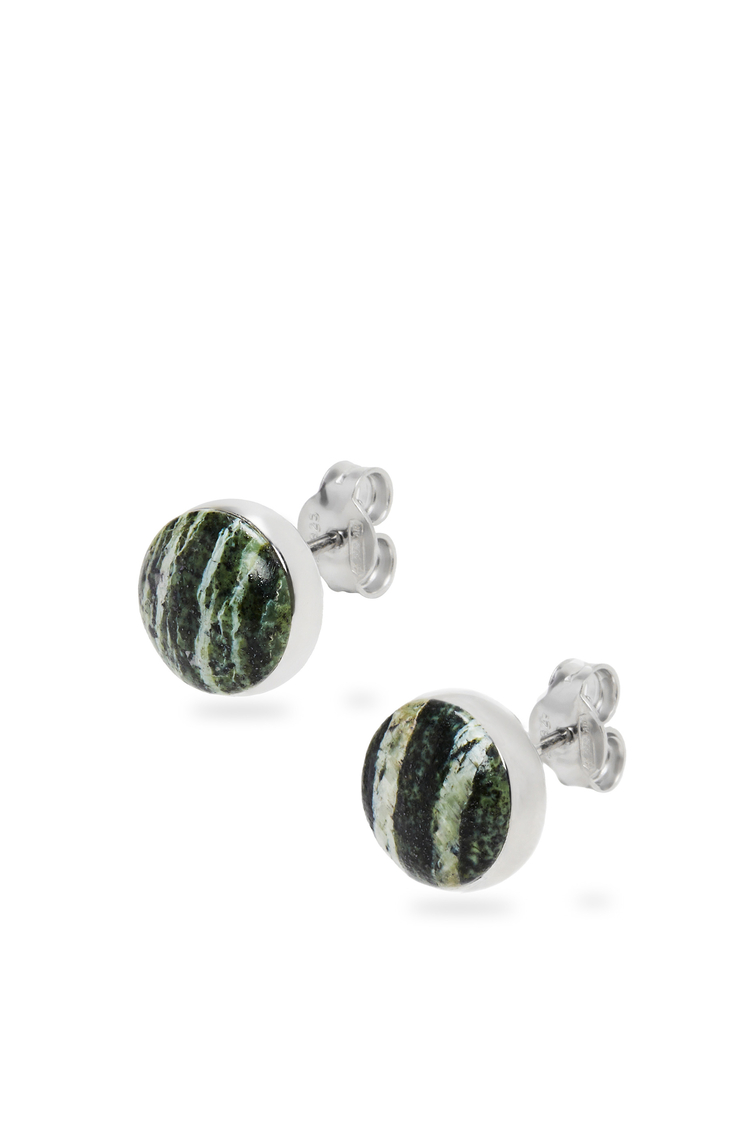 LOEWE Anagram Pebble stud earrings in sterling silver and zebra jasper 銀色/綠色