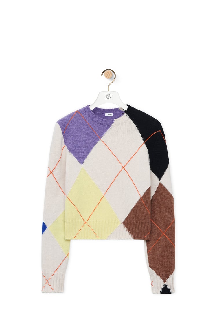 LOEWE Cropped argyle sweater in cashmere 棉花白/多色