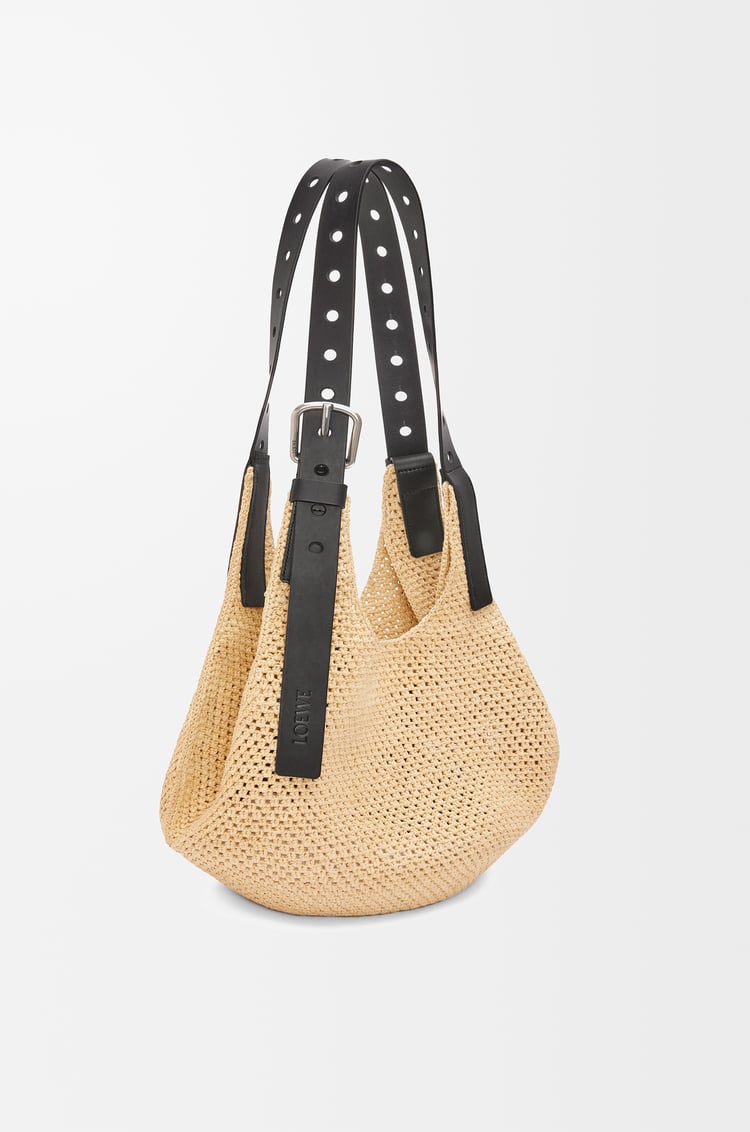 LOEWE Hobo bag in raffia and calfskin Natural/Black