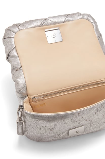 LOEWE Mini Puffer Goya bag in pleated metallic leather Silver plp_rd