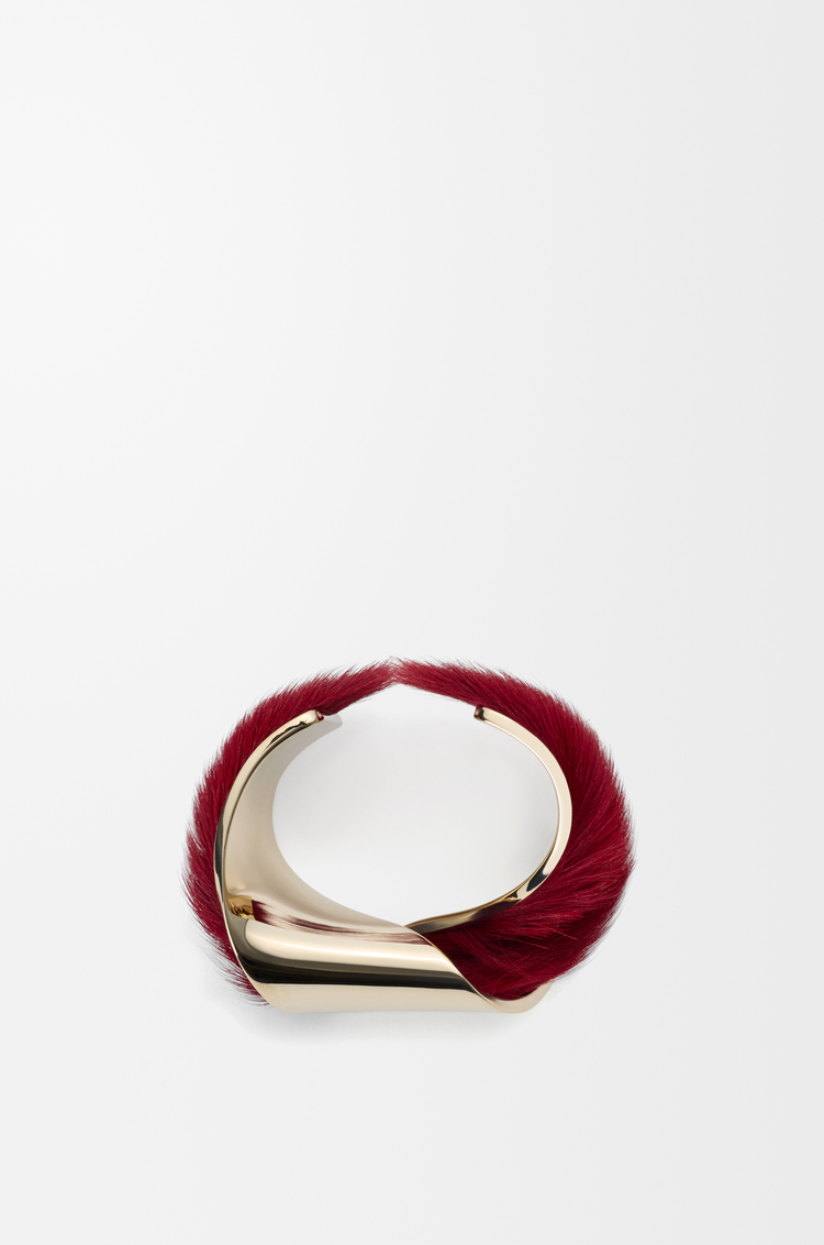LOEWE Wide twisted cuff in hairy calfskin Gold/Red