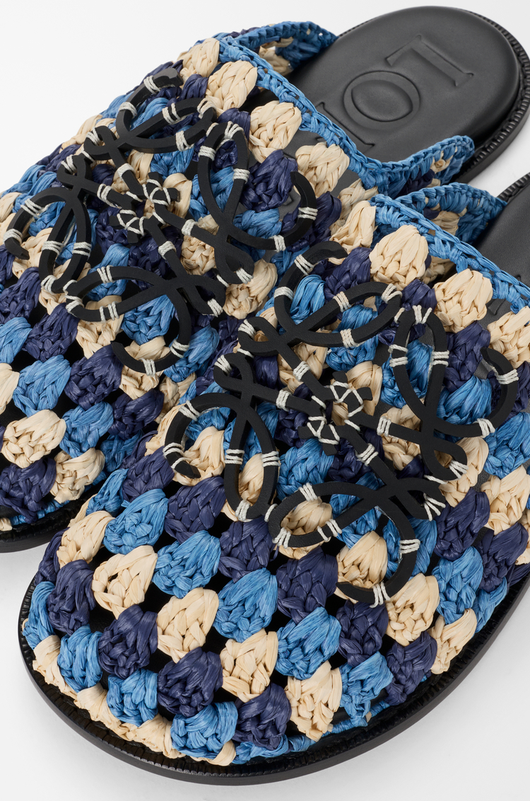 LOEWE Flex mule in raffia and calfskin Navy/Sky Blue