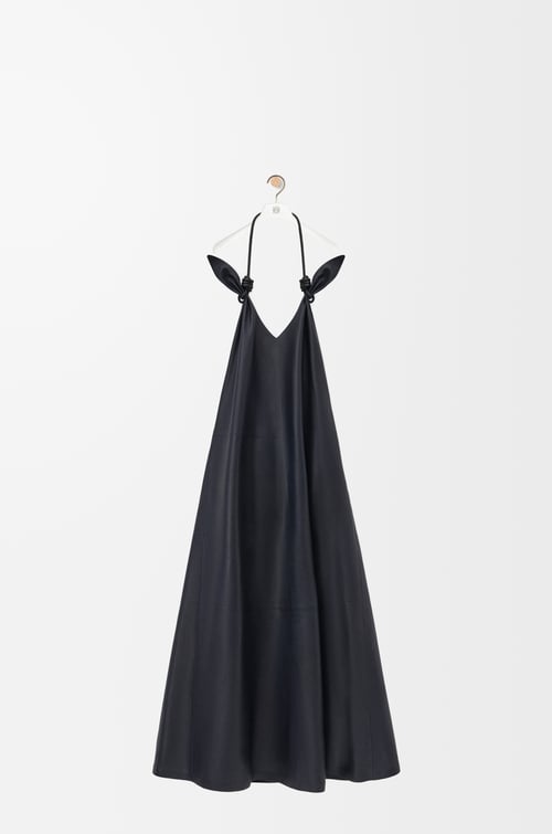 LOEWE Robe Flamenco en cuir d'agneau nappa Bleu Marine Foncé