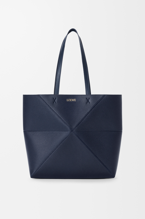 LOEWE Medium horizontal Puzzle Fold tote in soft grained calfskin Deep Navy