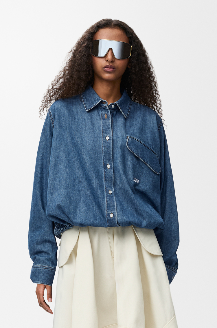 LOEWE Belted shirt in denim Light Blue