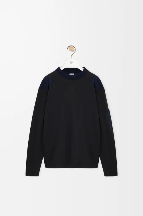 LOEWE Top de manga larga en mezcla de algodón Antracita/Azul Marino Oscuro