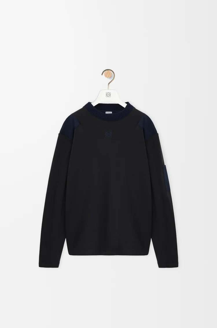 LOEWE Top de manga larga en mezcla de algodón Antracita/Azul Marino Oscuro