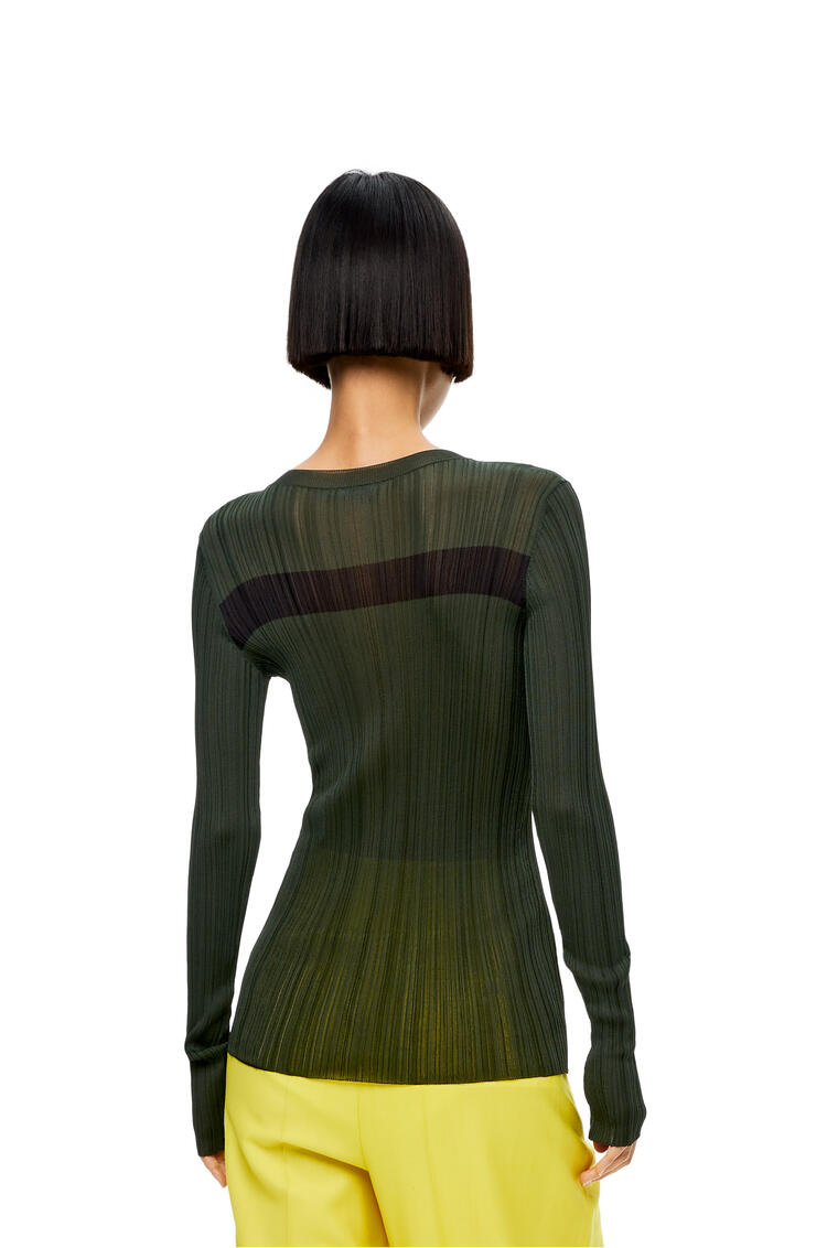 LOEWE Crew neck ribbed top in  fine viscose knit Dark Green pdp_rd