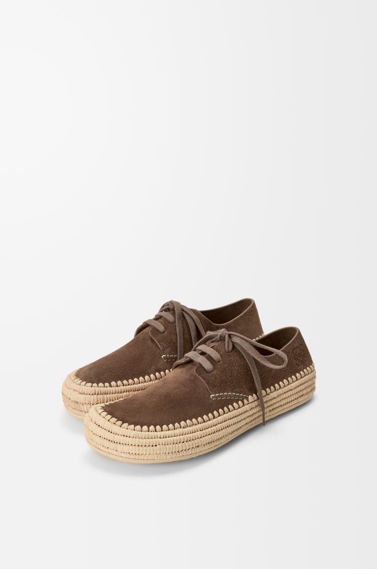 LOEWE Rio lace-up in suede and raffia Taupe