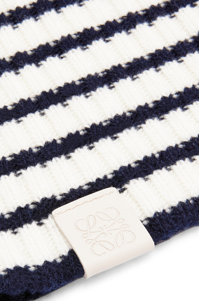 LOEWE Stripe heart balaclava in wool White/Navy Blue