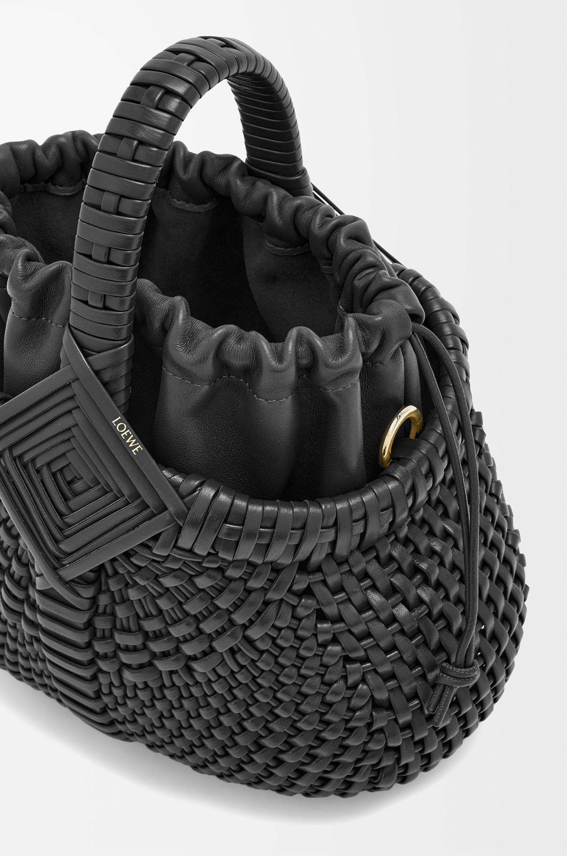 Mini Diamond Round Basket bag in calfskin Black - LOEWE USA