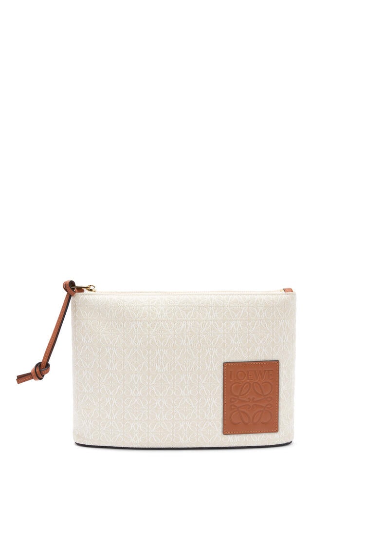 LOEWE Oblong pouch in Anagram jacquard and calfskin Ecru/Tan pdp_rd