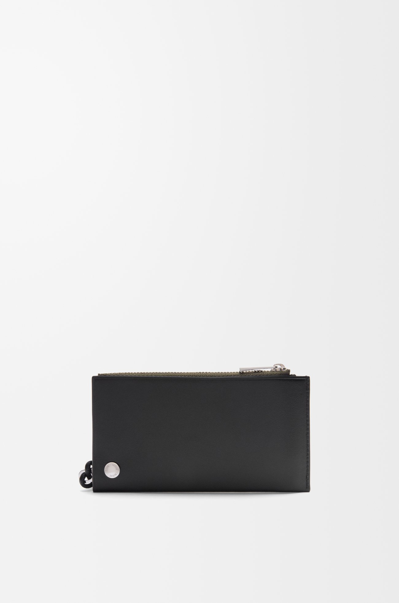 LOEWE Pebble Slider coin cardholder in shiny nappa calfskin Black/Dark Khaki plp_rd