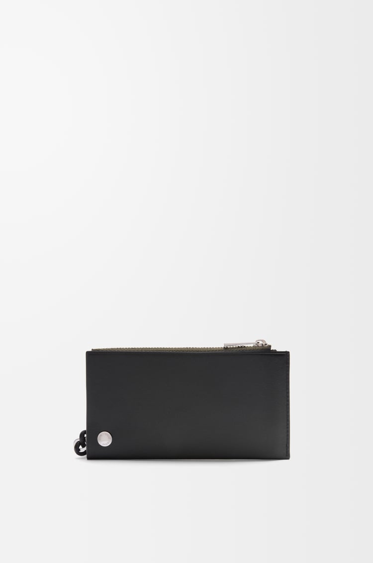 LOEWE Pebble Slider coin cardholder in shiny nappa calfskin Black/Dark Khaki