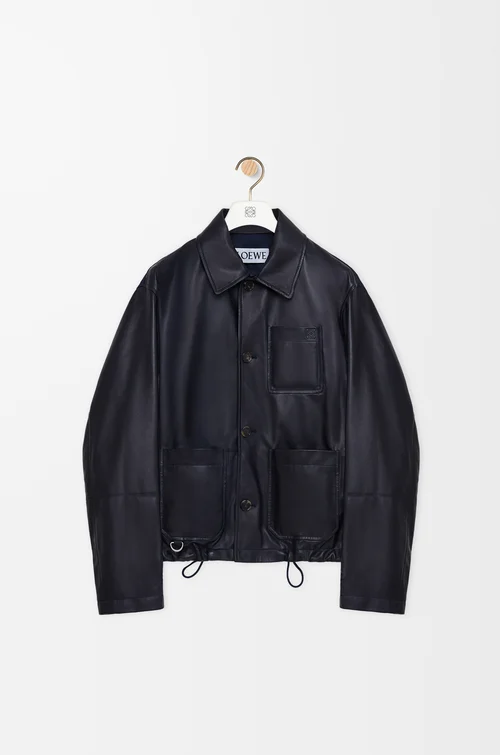 LOEWE Workwear jacket in nappa lambskin and nylon Navy Blue