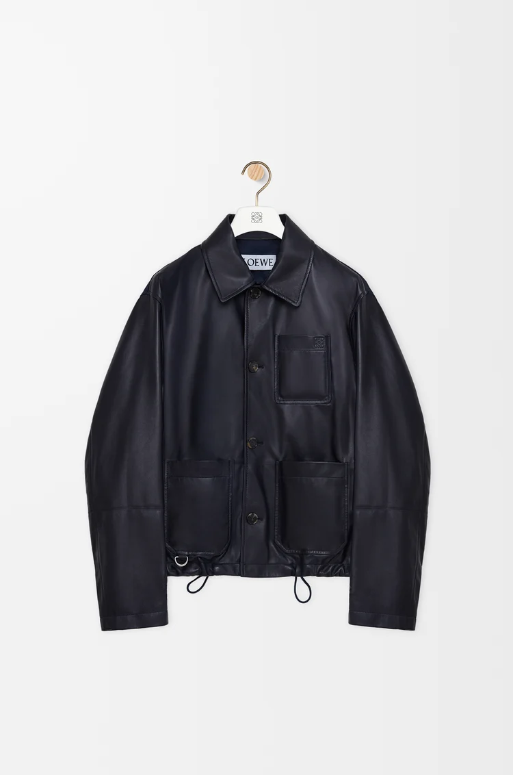 LOEWE Workwear jacket in nappa lambskin and nylon Navy Blue