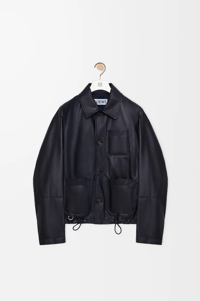Workwear jacket in nappa lambskin and nylon
