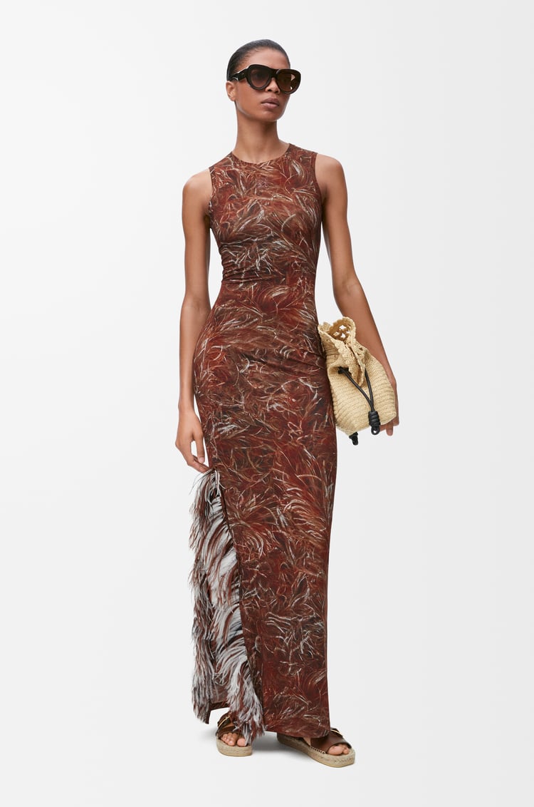 LOEWE Vestido sin mangas Feather en modal Marrón/Multicolor