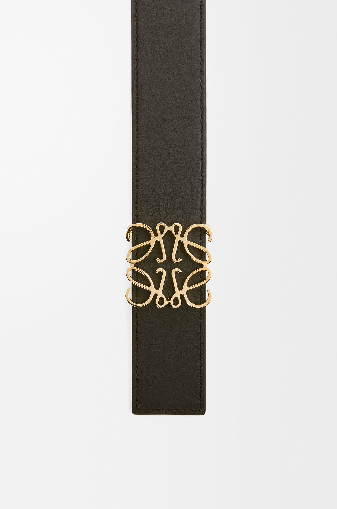 LOEWE 光滑牛皮革双面 Anagram 腰带 棕褐色/黑色/金色