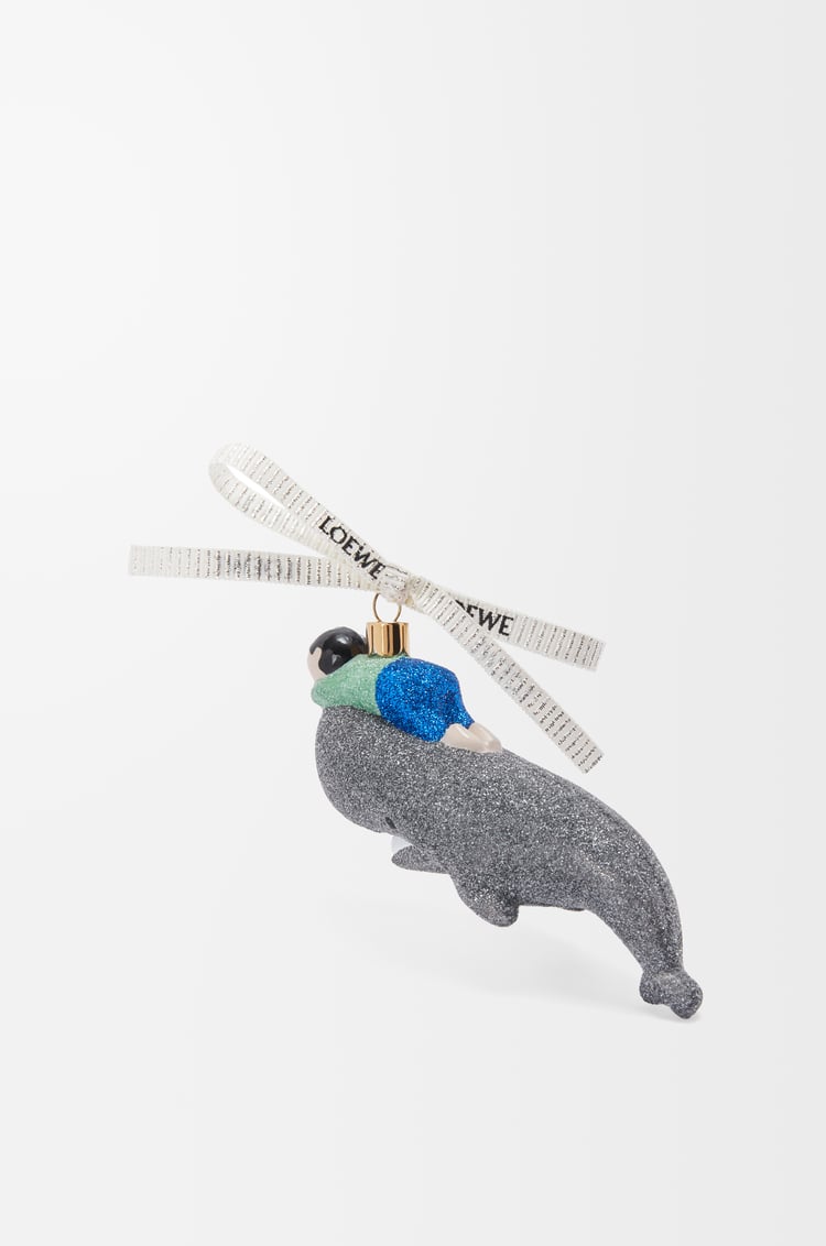 LOEWE Whale with Kid bauble in blown glass Dark Grey