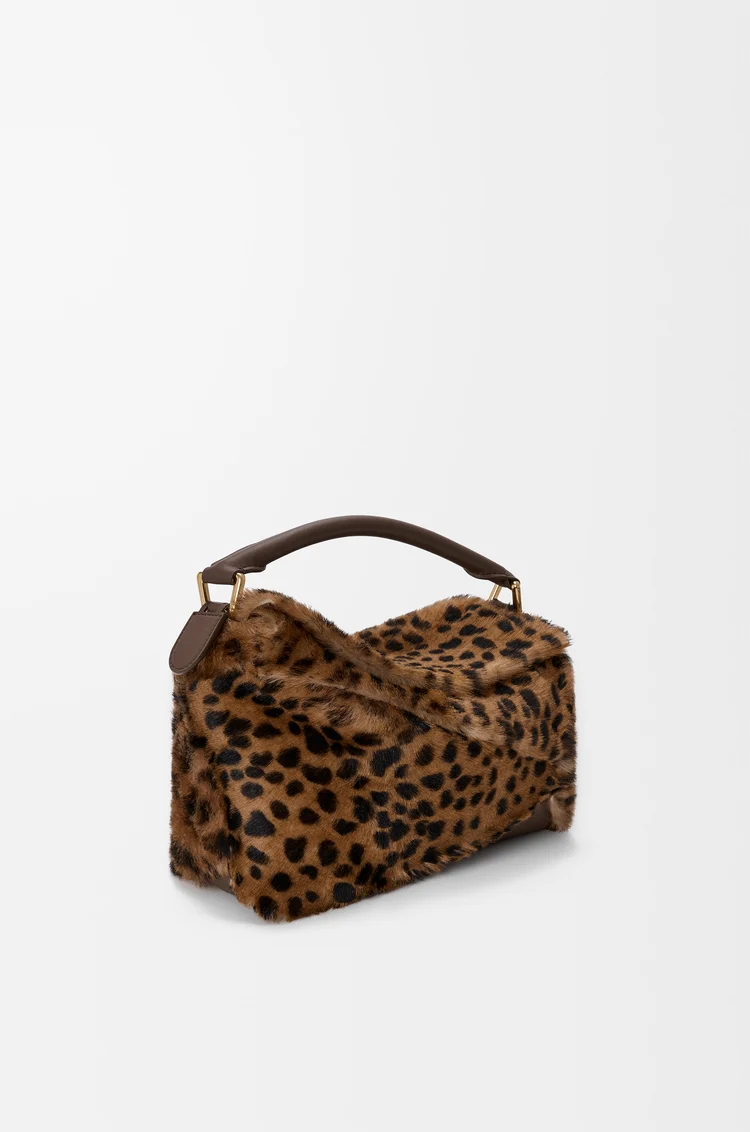 LOEWE Bolso Puzzle Edge pequeño en lana de oveja estampada Beige/Marrón