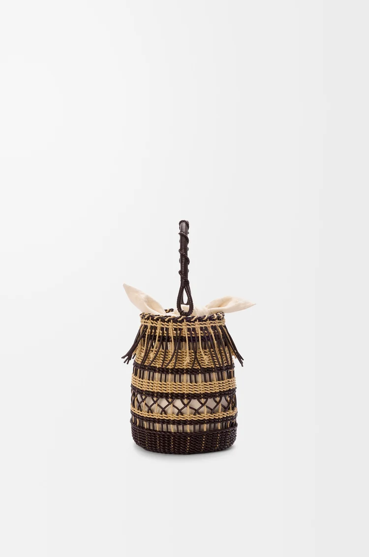 LOEWE Bucket in cord and leather Dark Brown/Multicolor