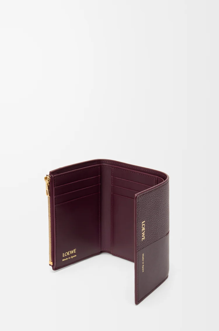 LOEWE Small vertical wallet in smooth and grained calfskin Dark Burgundy