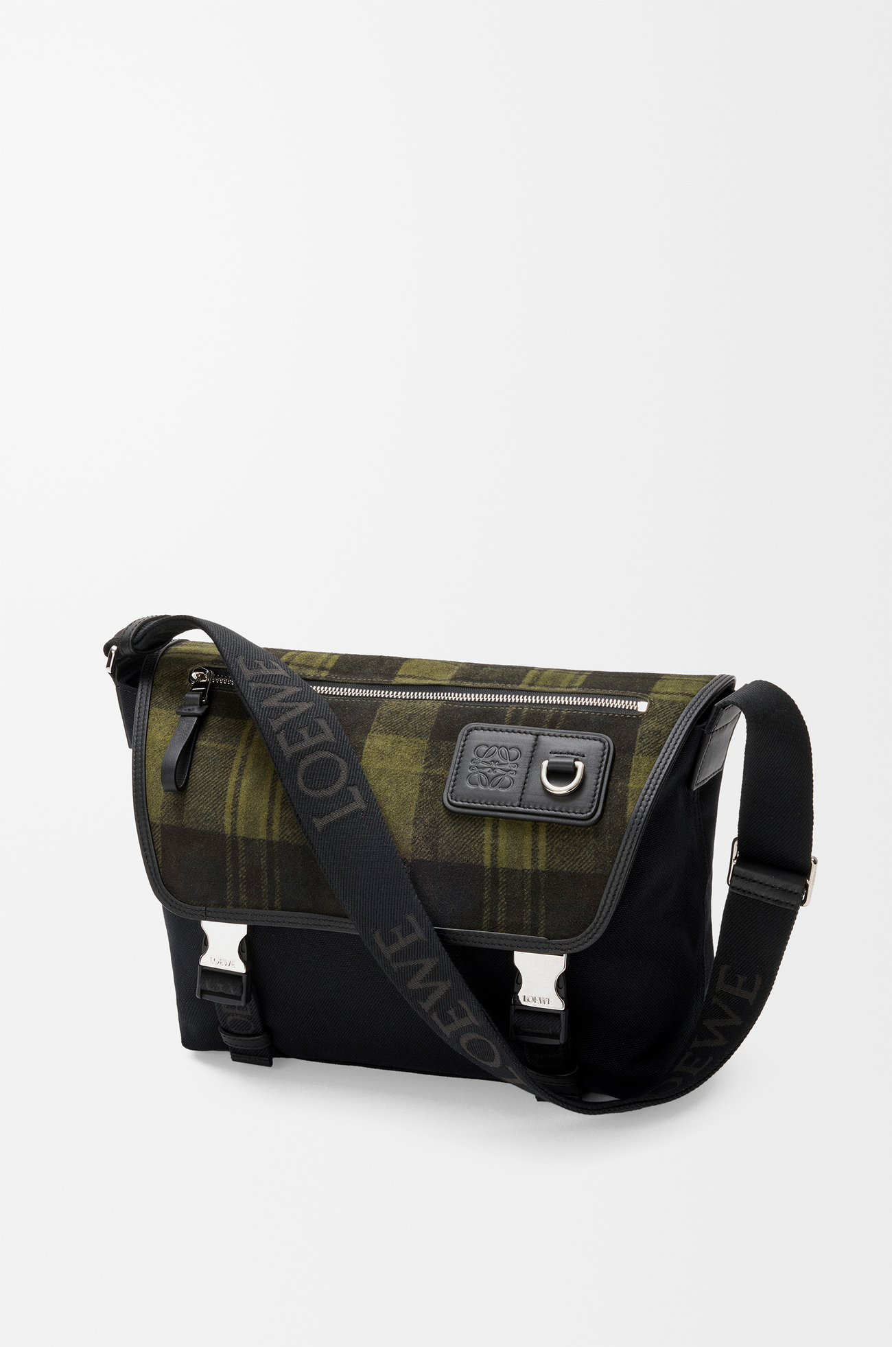 LOEWE Medium Flex messenger in canvas and brushed suede Khaki/Black