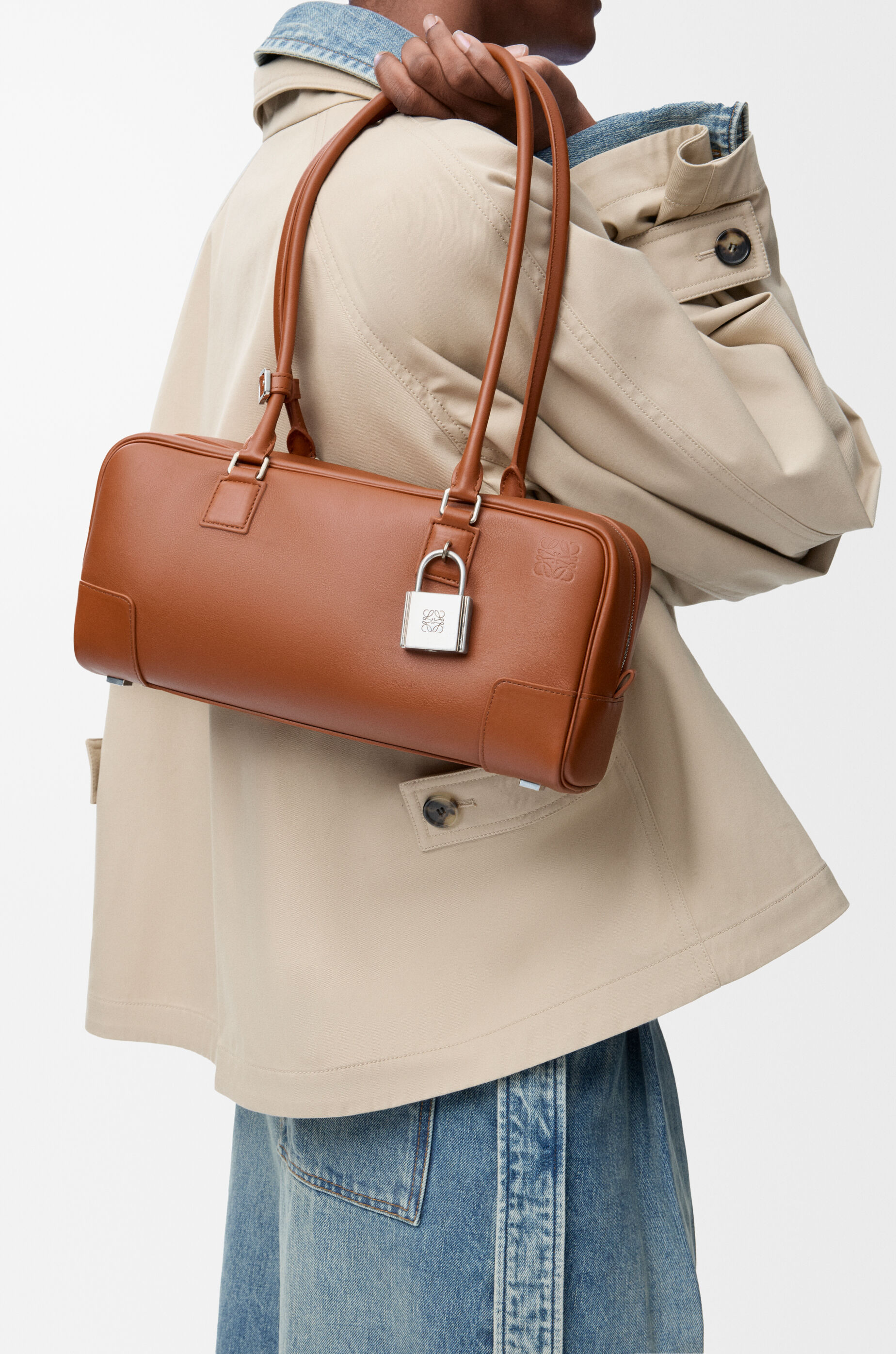 Amazona 31 cropped bag in shiny calfskin Brown - LOEWE USA