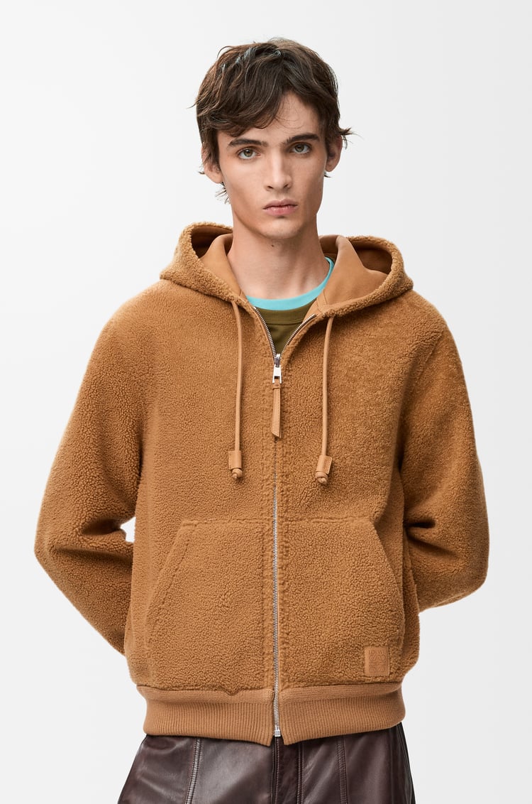 LOEWE Hooded jacket in shearling Tan