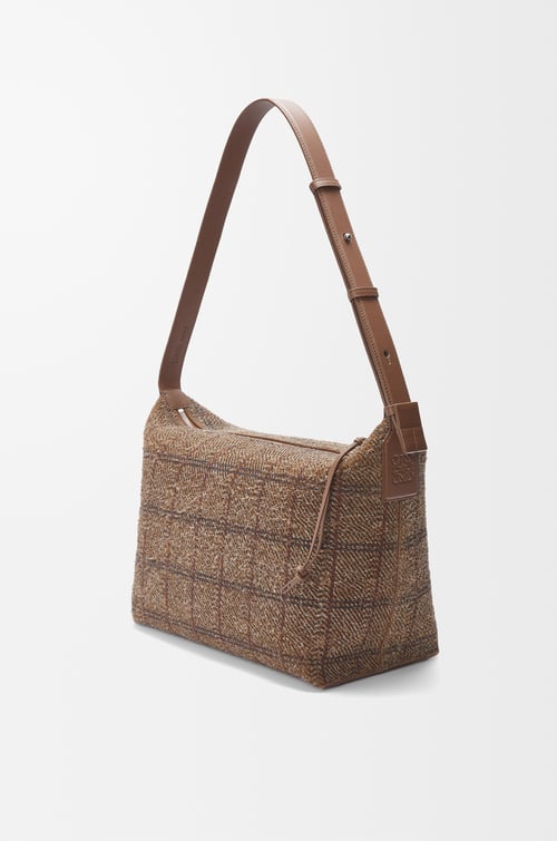 LOEWE Cubi crossbody bag in tartan brushed suede Tan