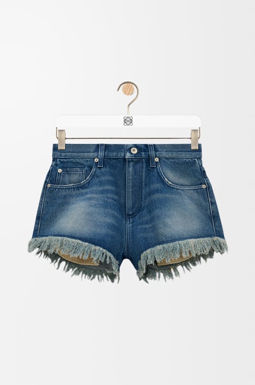 LOEWE Pantalón corto Anagram en denim Azul Medio