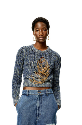 LOEWE Ripped chain sweater in hemp and linen Jeans Blue