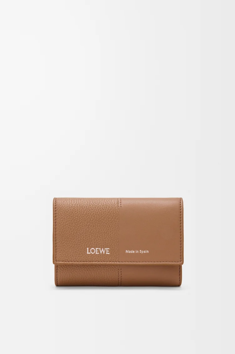 LOEWE Small vertical wallet in smooth and grained calfskin Mocha