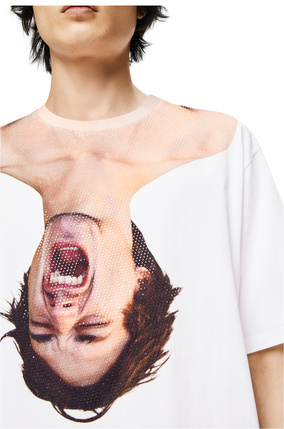LOEWE Camiseta en algodón con cristales y estampado de caras Blanco