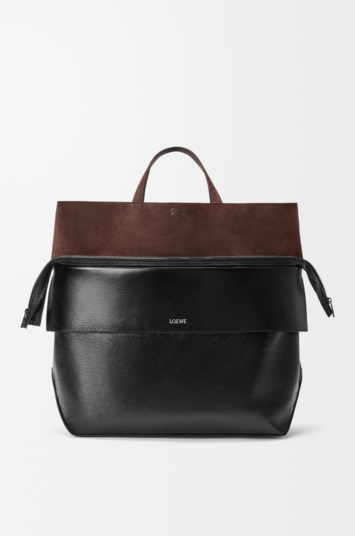 LOEWE Large Switch tote in paper calf and suede Black/Espresso