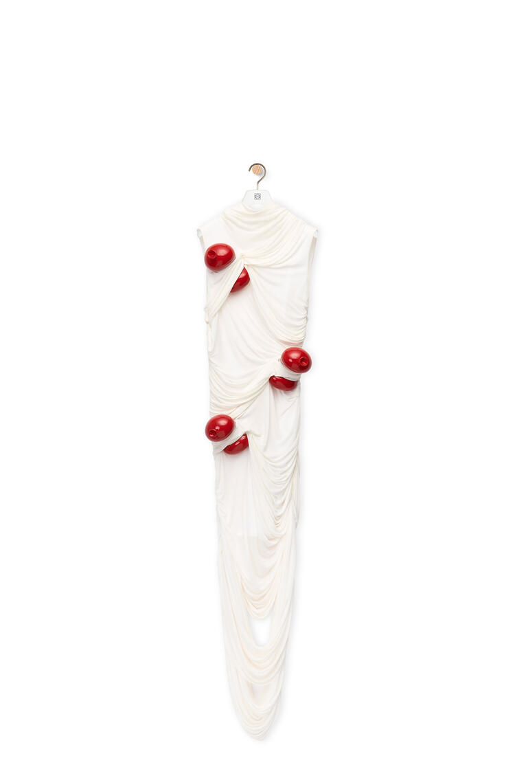 LOEWE Vestido de globos drapeado en viscosa Blanco/Rojo