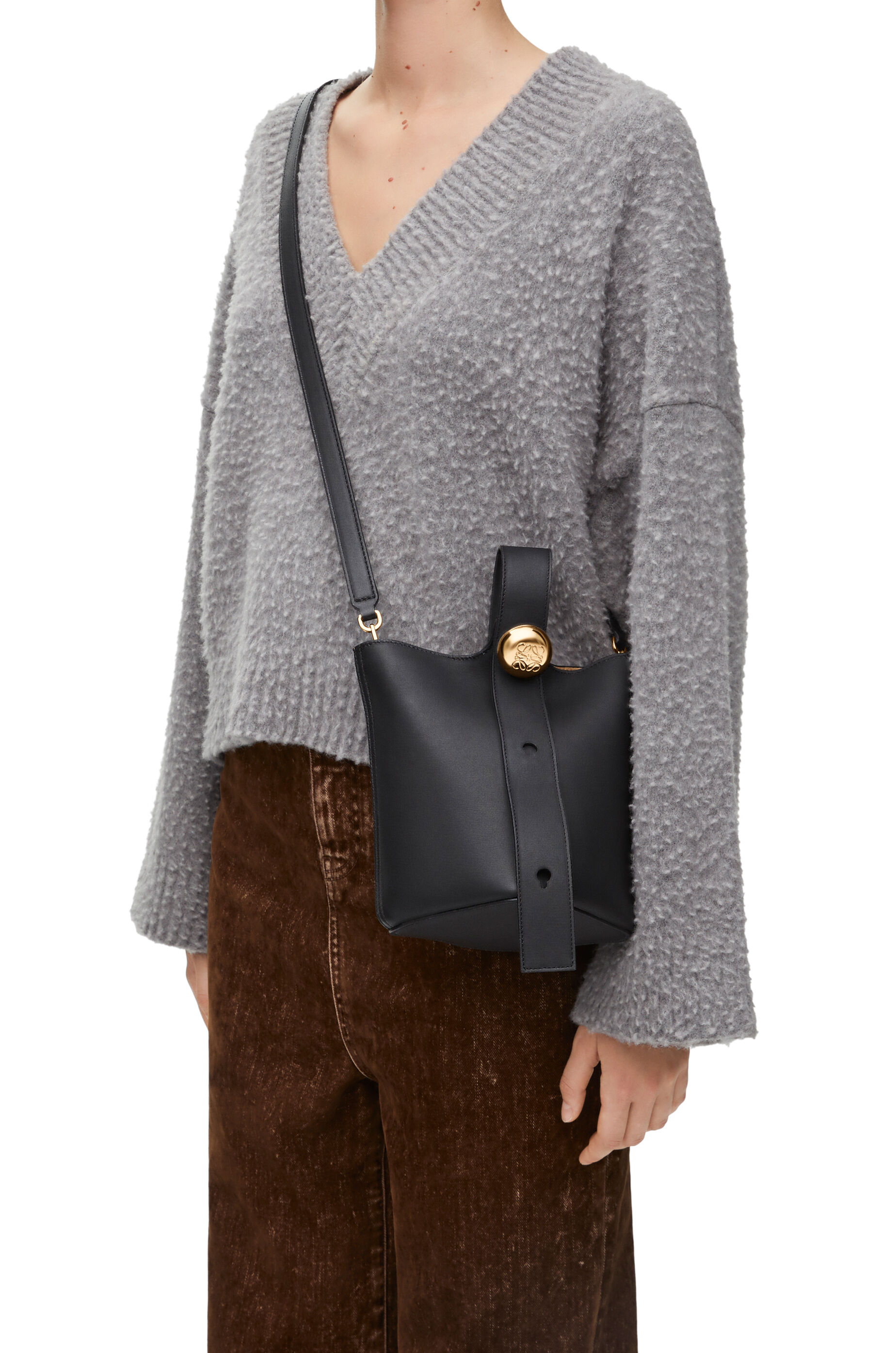 Mini Pebble bucket in mellow calfskin Black LOEWE
