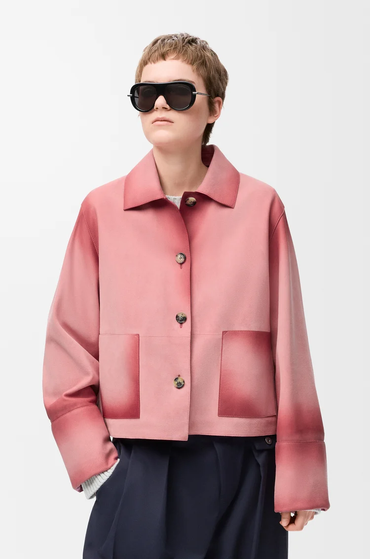 LOEWE Giacca con risvolti in pelle di agnello scamosciata Rosa