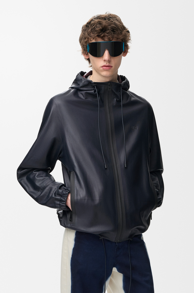 LOEWE 纳帕羊皮革连帽夹克 海军蓝
