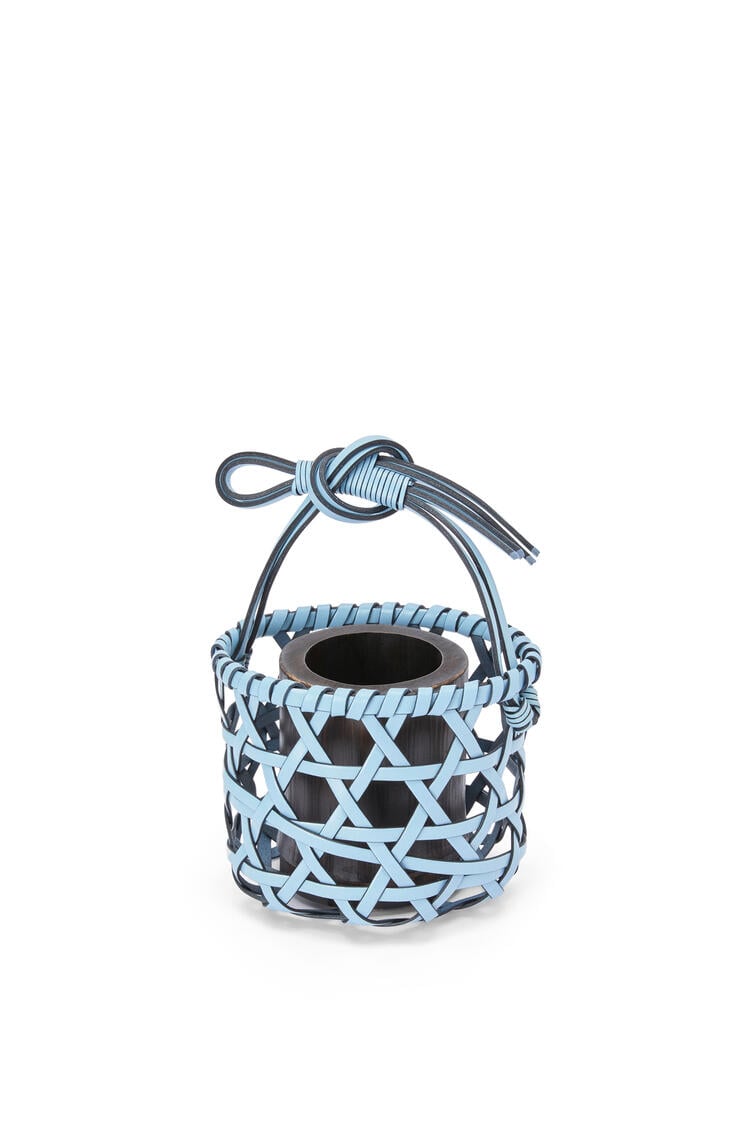LOEWE Knot vase in calfskin and bamboo Light Blue