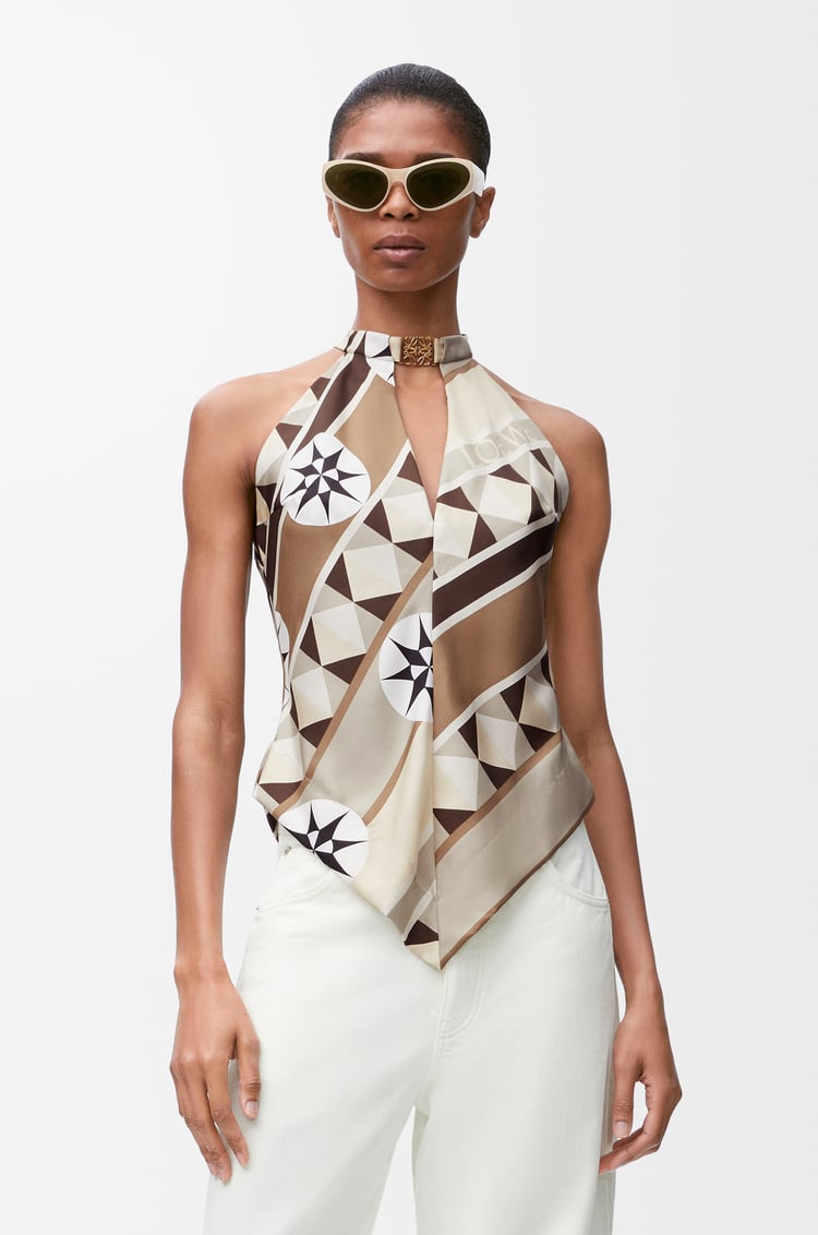 LOEWE Halterneck top in silk Beige/Multicolor