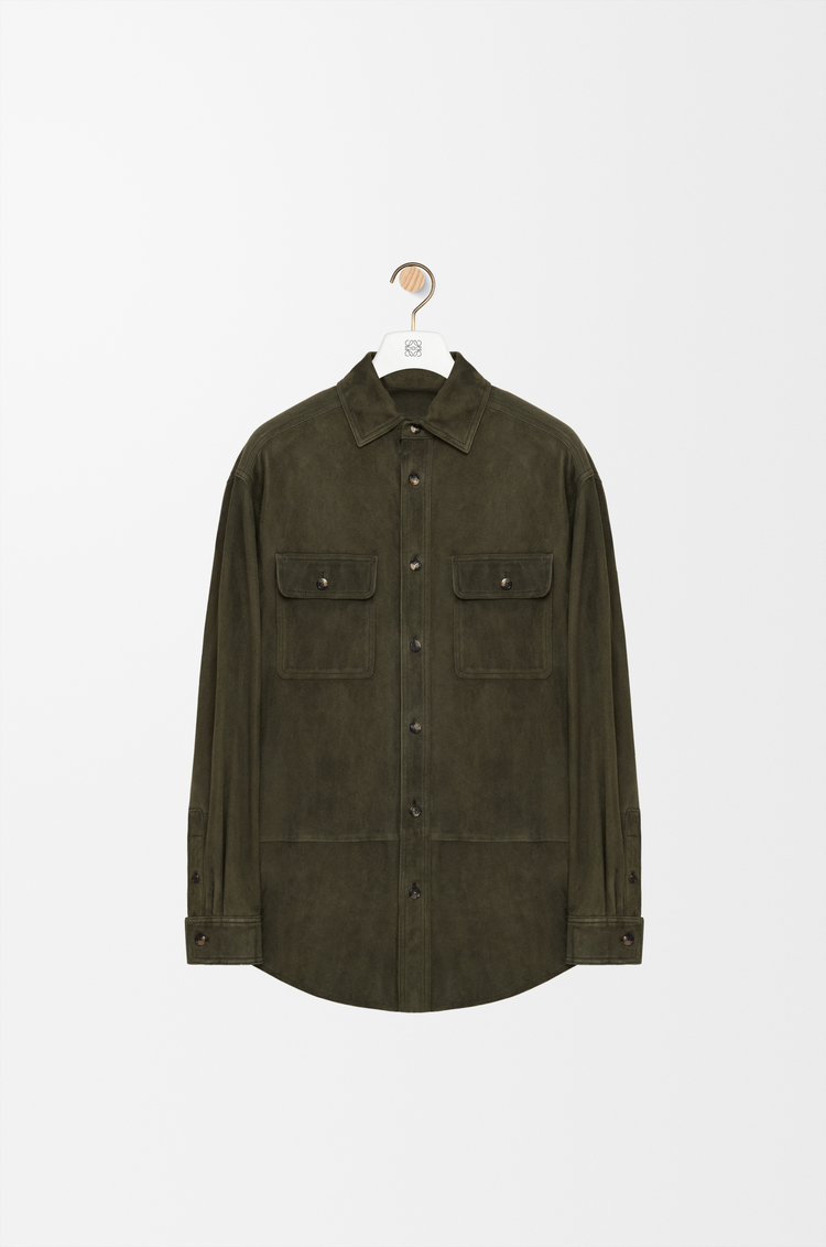 LOEWE Giacca-camicia in pelle di capra scamosciata Verde Kaki