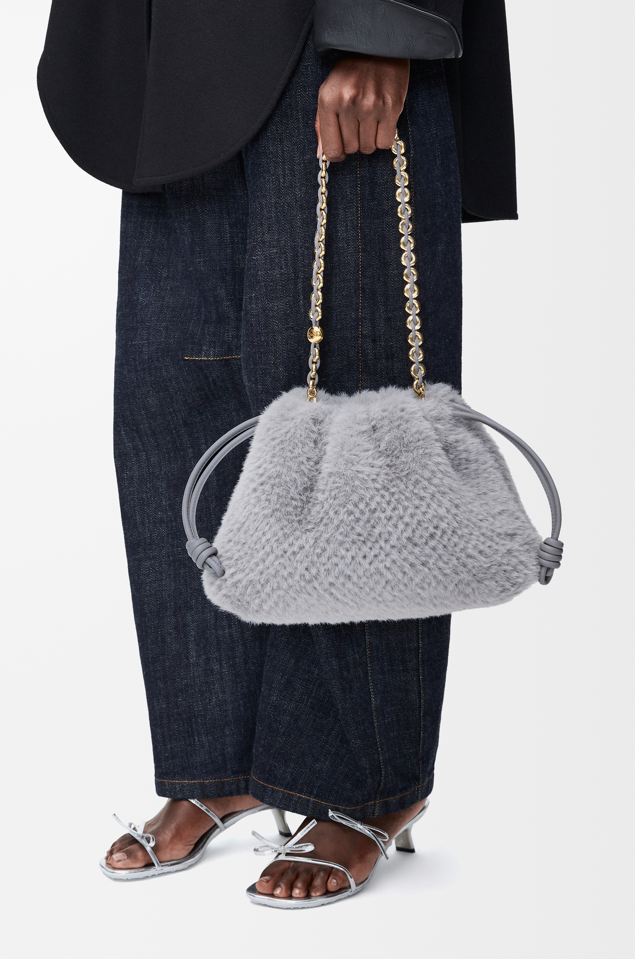 LOEWE 中号针织 Flamenco Purse 手拿包 银灰色