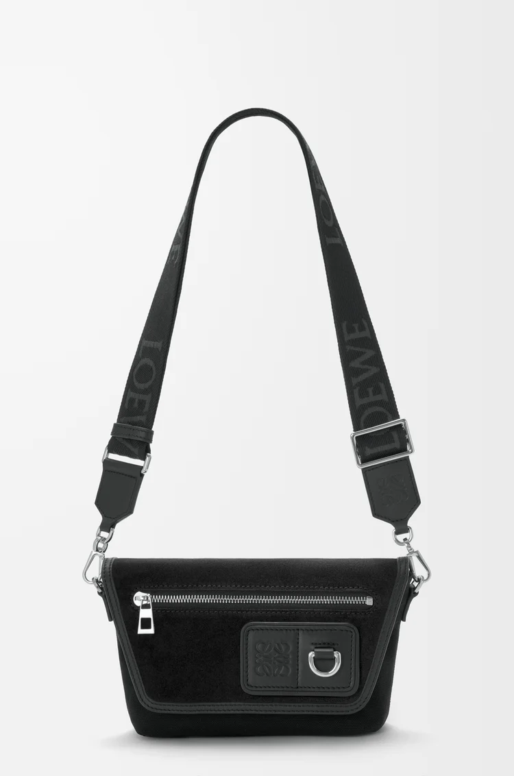 LOEWE Mini Flex messenger in canvas and suede Black