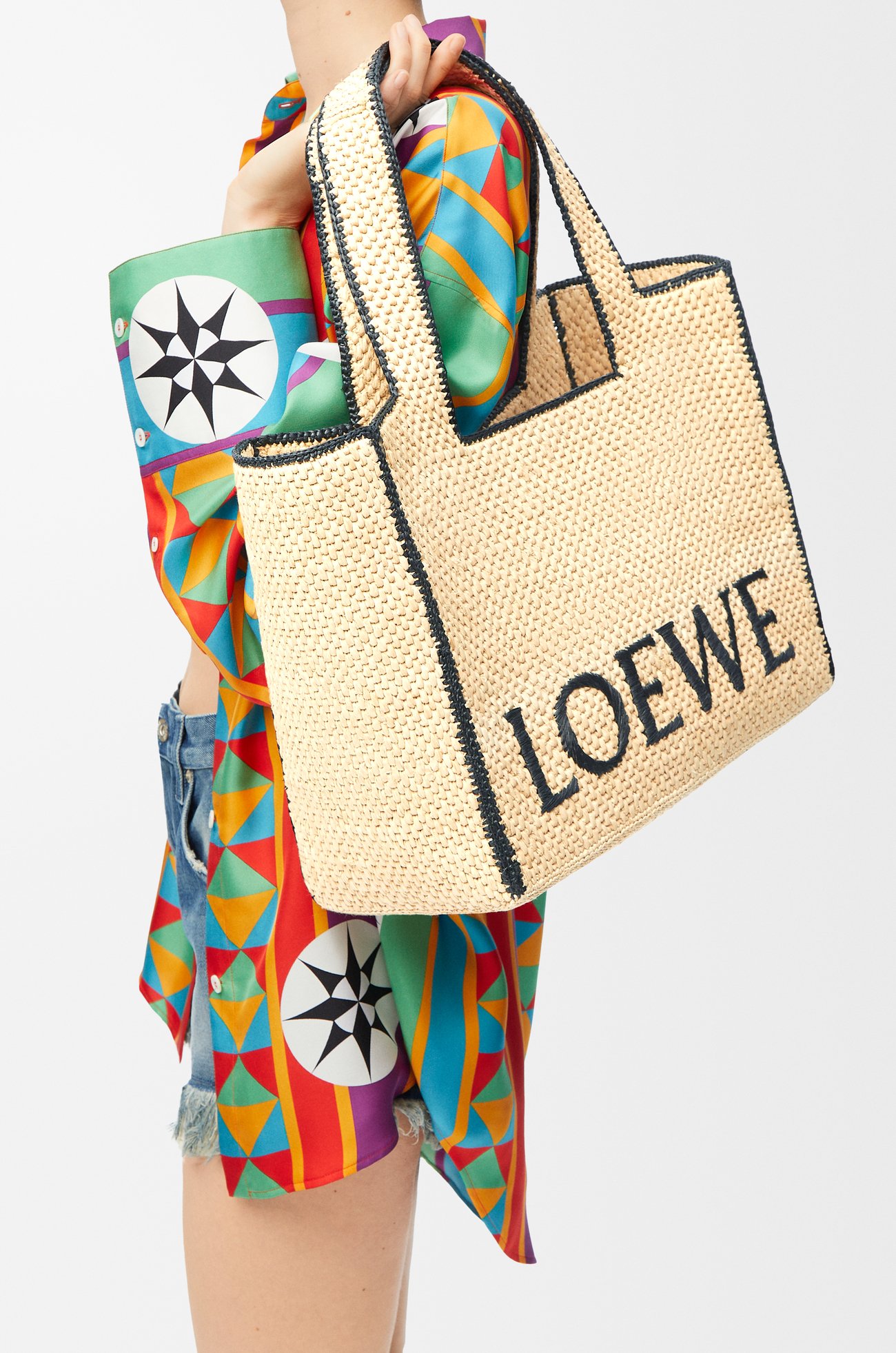 LOEWE Large LOEWE Font tote in raffia Natural
